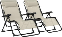 Outsunny Set de 2 șezlonguri, șezlong pliant reglabil cu tetieră din textilenă, 90 x 65 x 112 cm, bej | Aosom Romania (84G-722V01BG)
