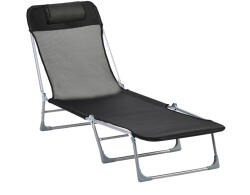 Outsunny Șezlong Pliabil cu Spătar Reglabil pe 5 Nivele și Pernă, Șezlong de Grădină cu Material Respirabil Textilen, pentru Plajă, Piscină, Grădină, 182x56x28 cm, Negru | Aosom Romania (84B-622BK)