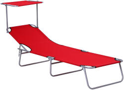 Outsunny Sezlong de Gradina cu Baldachin Reglabul, Sezlong pentru Plaja Pliabil Rabatabil pe 4 Niveluri, Rosu (84B-001RD)