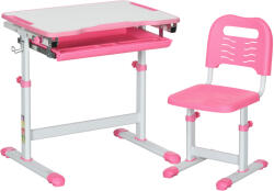 HOMCOM Set Masă și Scaun pentru Copii Reglabilă pe Înălțime, cu Blat Înclinabil 45°, 66x47x52-77 cm, Roz | Aosom Romania (312-064V80PK)