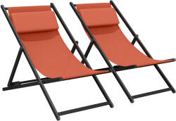 Outsunny Set de 2 șezlonguri, șezlong pliabil cu tetieră din textilene reglabil 60 x 100 x 85 cm, roșu cărămiziu | Aosom Romania (84B-342V01RD)