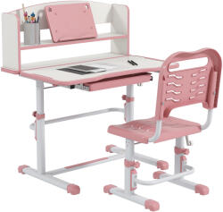 ZONEKIZ Set Birou si Scaun pentru Copii Reglabil in Inaltime cu Sertar, Raft pentru Carti, pentru 6-12 ani - Roz ZONEKIZ | Aosom Romania (312-106V80PK)