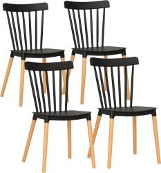 HomCom Set de 4 scaune stil scandinav cu spătar înalt, șezut din polipropilenă, picioare din lemn de fag 48 x 52, 5 x 83 cm negru | Aosom Romania (835-834V00BK)