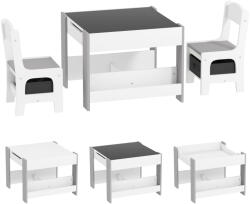 HOMCOM Set de Masă și Scaun pentru Copii, Set de Birou și Scaun pentru Copii 2-în-1 cu Tablă și Rafturi pentru Cărți, 61.5x61.5x48 cm, Gri | Aosom Romania (312-111V80GY)