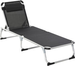 Outsunny Șezlong soare pliabil șezlong de grădină cu pernă de cap șezlong de camping până la 120 kg pentru parcuri în aer liber, grădină, negru | Aosom Romania (84B-592BK)