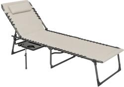Outsunny Șezlong de Grădină Pliabil și Reglabil în 5 Poziții cu Măsuță Laterală, 60x190x31 cm, Alb Crem | Aosom Romania (84G-721V00CW)