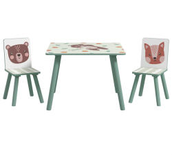 ZONEKIZ Set masă și scaun ZONEKIZ de 3 piese pentru copii cu vârsta de 3-8 ani din MDF și lemn de pin cu desene animale, de culoare verde | Aosom Romania (312-102V00GN)