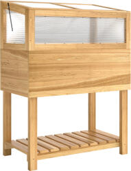 Outsunny Jardinieră înaltă cu seră din lemn, ladă de plantare ridicată cu capac rabatabil, raft, material nețesut, ergonomic | Aosom Romania (84H-575V00ND)