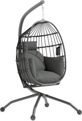 Outsunny Scaun Suspendat în Formă de Ou cu Coș Pliabil și Pernă Groasă, 120x88x192 cm, Negru | Aosom Romania (84A-345V00BK)