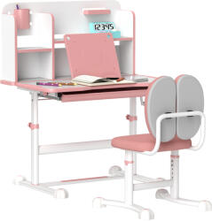 AIYAPLAY Set Birou pentru Copii 3-12 Ani Reglabil pe Înălțime și Blat Înclinabil la 45°, 80x55x107.5 cm, Culoare Roz | Aosom Romania (312-124V80PK)