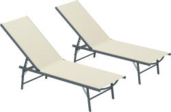 Outsunny Set de 2 șezlonguri pliabile din textilenă șezlong pentru grădină exterior reglabil 54 x 164 x 84 cm crem | Aosom Romania (84G-723V01CW)