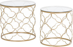 HomCom Set de 2 Masute pentru Salon care se pot Stivui Art Deco, Masute de Cafea din Metal cu Blat din Sticla Securizata, Auriu | Aosom Romania (833-675) Masa de cafea