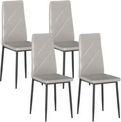 HomCom Set de 4 Scaune de Dining cu Spătar Înalt din Imitație de Piele și Oțel, 41x50x97cm, Gri | Aosom Romania (835-835V00GY)