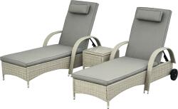 Outsunny Șezlong de grădină masă 3 piese Set de mobilier din Poliratan+Metal Gri | Aosom Romania (862-011V01)