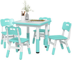 AIYAPLAY Set Măsuță și Scaune pentru Copii 18-60 Luni cu Înălțime Reglabilă și Tablă de Scris, 60x60x46-58 cm, Verde | Aosom Romania (312-120V80GN)