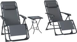 Outsunny Set de 2 Șezlonguri de Grădină cu Gravitație Zero și Măsuță cu Suport pentru Pahare, 47x47x54 cm, Gri | Aosom Romania (84G-718V00GY)