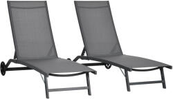 Outsunny Set de 2 Șezlonguri Rabatabile pe 5 Niveluri, Șezlonguri din Aluminiu și Țesătură Respirabilă, 66x165x102 cm, Albastru | Aosom Romania (84G-088V01CG)