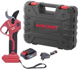 WORCRAFT Akkumulátoros metszőolló, Worcraft CSC-S20LiBA ShareSYS, piros/fekete, 2 Ah 20 V Li-Ion, maximum 30 mm vastagság, LCD kijelző, akkumulátorral és töltővel, hordtáskában (TC115981)