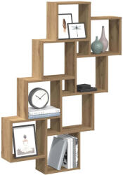 vidaXL Kézműves Tölgy Színű Szerelt Fa Fali Kocka Polcok 90x15x119, 5cm