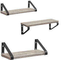 VASAGLE 3 darabos lebegő polc szett, szürke és fekete 30/35/40 cm (LWS033B02)
