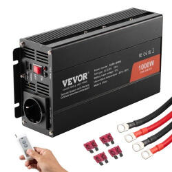 VEVOR Tiszta szinuszos inverter 12V 1000 W DC, AC 230 V feszültségátalakító 1 hálózati aljzattal, 1 USB porttal, 1 C típusú porttal, távirányítóval okos eszközökhöz (INVERTER_197988195986)