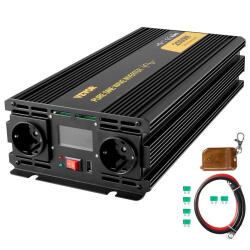 VEVOR 230V feszültségváltó inverter, 2500W tiszta szinuszhullámú inverter, GYS-2500W 12V DC tiszta szinuszhullámú teljesítmény, tiszta szinuszhullámú inverter vezetékes távirányítóval és LCD kijelzővel (INV