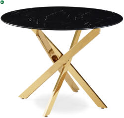 Mebel Elite Stół BALI Szklany 100 cm Czarny Marmur/Złoty