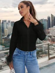 Shein Fekete Galléros Ing Sima Hosszú Ujjú Fluffy Shein 36