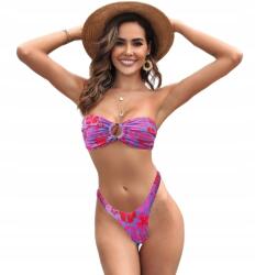 Kétrészes Fürdőruha Bandeau Virágos Pánt Nélküli Lila L (sk-302 FIOLET)