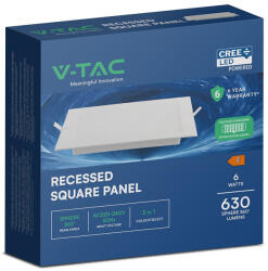 V-TAC CREE SMD süllyeszthető, műanyag IP20, négyzet LED panel 6W, CCT - SKU 104806 (104806)