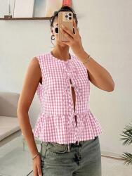 Shein Rózsaszín Klasszikus Nyitott Vállú Felső Kerek Nyakkivágással Kockás Mintával Shein S