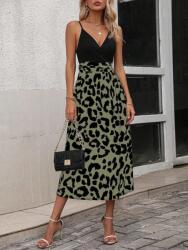 Shein Zöld-fekete Ruha V-nyakkivágással, Vállpántokkal Shein Állatmintás 36