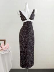 Shein Fekete Ruha Maxi Virágmintás V-nyakkivágás Csipke Betét Shein 34