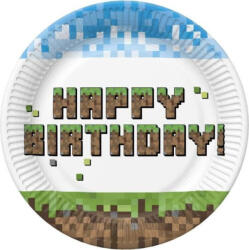 Pol-Mak Happy Birthday Pixel Block papírtányér 8 db-os 18 cm PKK773234 (PKK773234)