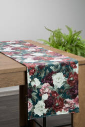  Fehér-bordó virágmintás bársony asztali futó 35x140 cm (415651)