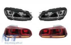 KITT Jobbkormányos króm fényszórók, teljes LED hátsó lámpákkal VW Golf 6 VI (2008-2013) modellekhez, LED futófényes irányjelzőkkel R20 U-Design Alkalmas: VW Golf VI 6 (2008-2013) háromajtós jobbkormányos (