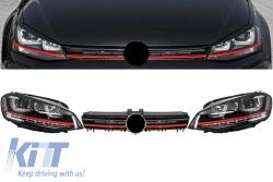 KITT Specials Első lámpák 3D LED DRL Volkswagen Golf 7 VII (2012-2017) piros R20 GTI Look LED folyamatos kanyarodó lámpa (HLVWG7GTILEDFW)