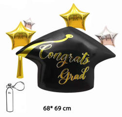  Ballagási óriás lufi 70cm Congrats Grad Ballagási kalap (LUFI557579)