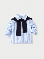 Shein Kék-fehér Galléros Ing Csíkos Gombokkal Klasszikus Shein 80