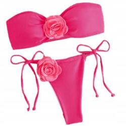  Bandeau Virágmintás Kétrészes Bikini Fürdőruha Rózsaszín L (sk-297)