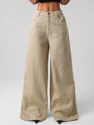 Shein Bézs Farmer Nadrág Hosszú Széles Szár Zsebek Strasszok Shein 40/42