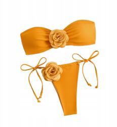  Kétrészes Bikini Fürdőruha Dekoratív Virágokkal Bandeau Orange M (sk-297)
