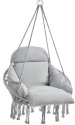 SONGMICS Scaun suspendat tip hamac cu perna groasa, stil scandinav, cadru metalic, include lant si carabiniera, 120 kg, gri (EZ-GDC042G11V3)