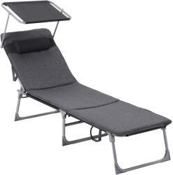 SONGMICS Sezlong pliabil, cu saltea, parasolar si tetiera, spatar reglabil in 4 pozitii, maxim 150kg, 193x53x30 cm, gri (EZ-GCB19UM)