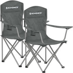 SONGMICS Set 2 scaune pliabile camping cu suport bauturi, husa transport, 150 kg, 54x86x97 cm, gri (EZ-GCB008G01)