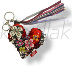  Flitteres piros szíves kulcstartó