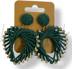  Zöld szíves szalma fülbevaló
