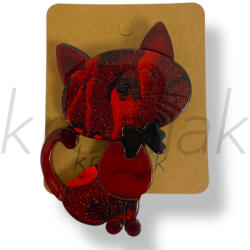  Piros nagy cicás kitűző