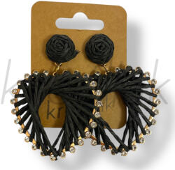  Fekete szív szalma fülbevaló