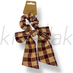  Barna-bézs kockás masni hajgumi